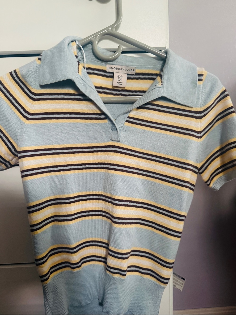 Sincerly Jules Women’s Light Blue Striped Polo Top